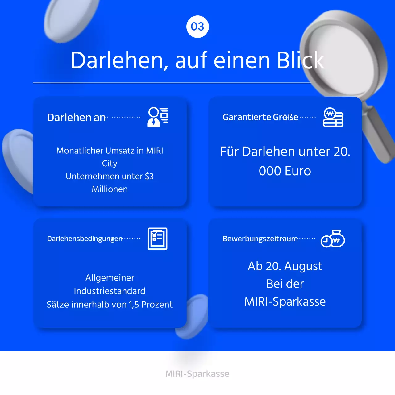 Über zinsgünstige Darlehen mit blauen und weißen Farbtupfern