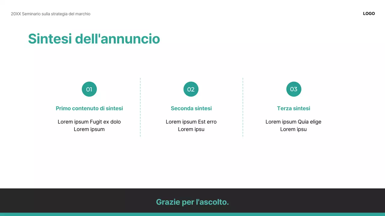 Una moderna presentazione di condivisione dello studio di un marchio in bianco e verde