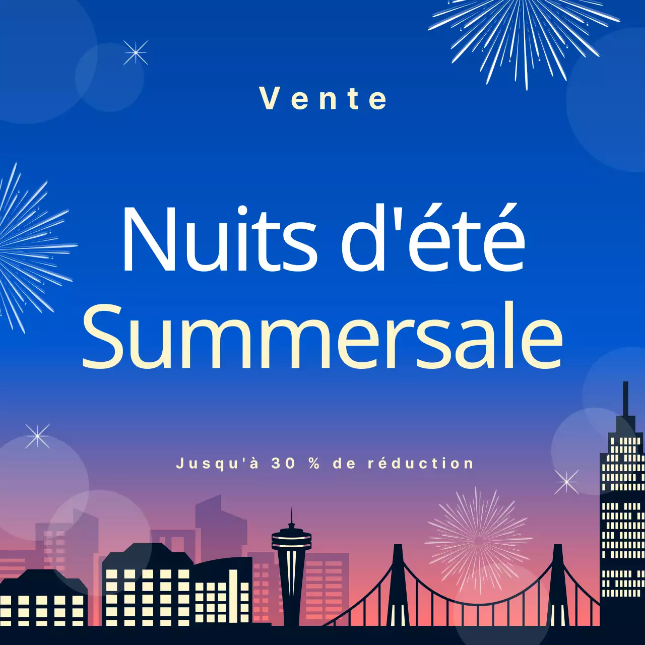 Annonce en vignette pour une nuit d'été branchée en violet et rose