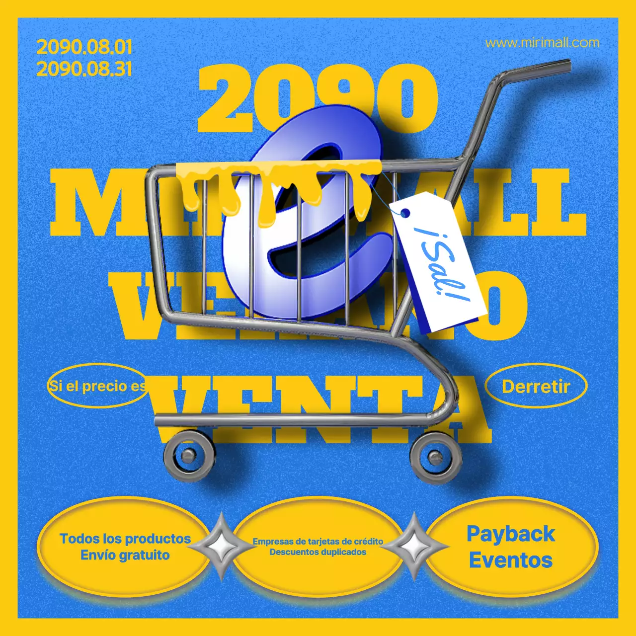 Anuncio de rebajas de verano con toques azules y amarillos