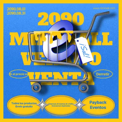 Anuncio de rebajas de verano con toques azules y amarillos