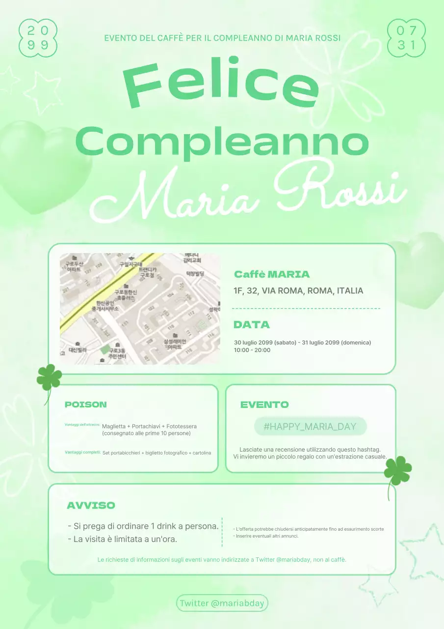 Promuovere una caffetteria di tendenza per il compleanno dell'idolo in verde e giallo