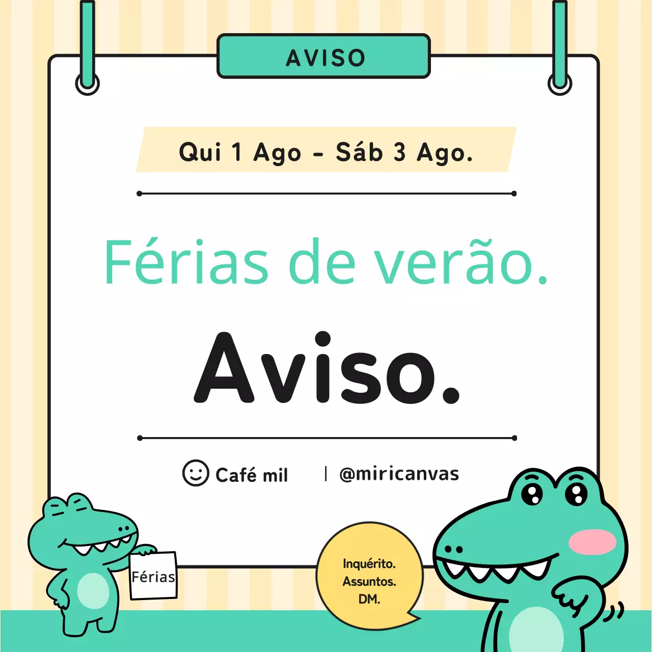 Anúncio de férias de verão em amarelo e verde.