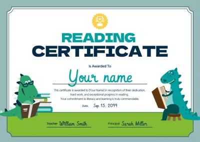 Teal Cartoon Reading Certificate Poster