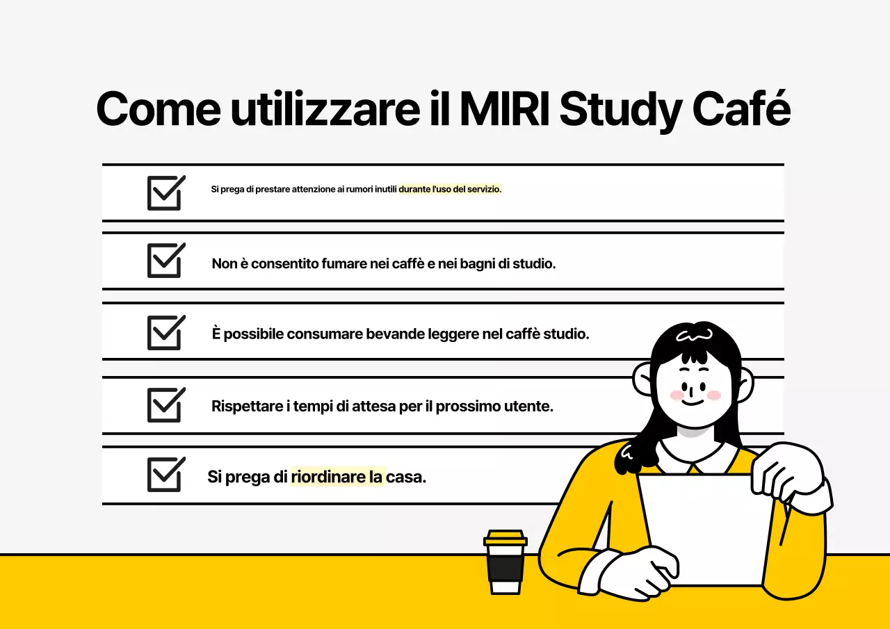 Un semplice caffè studio grigio e giallo con alcuni promemoria