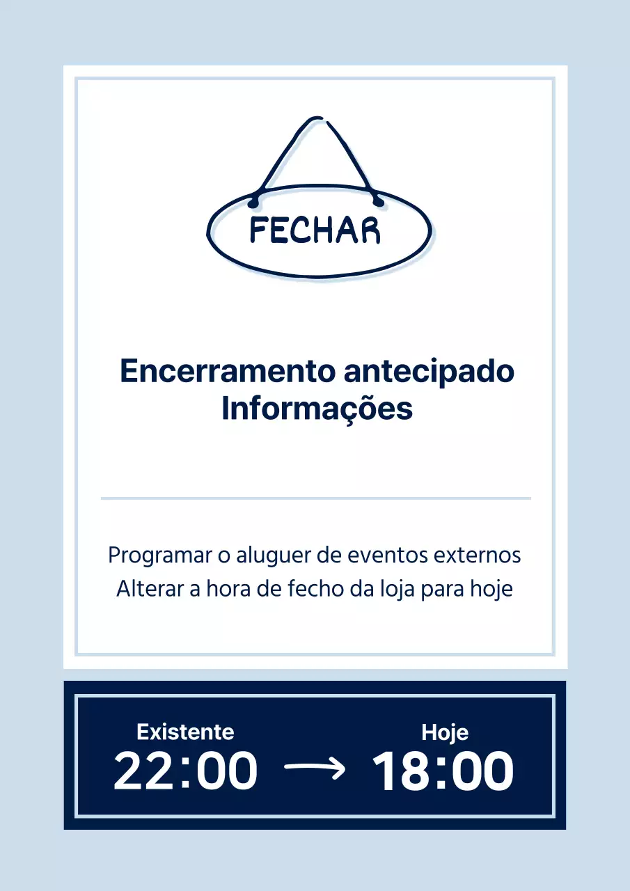 Um simples aviso de fecho antecipado em azul claro e azul marinho