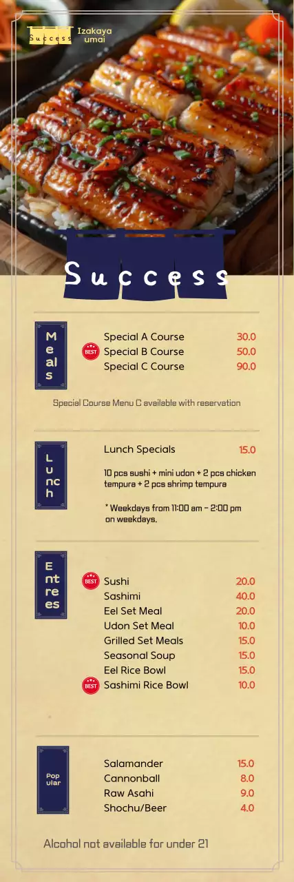 Izakaya highball menu board banner with wood background