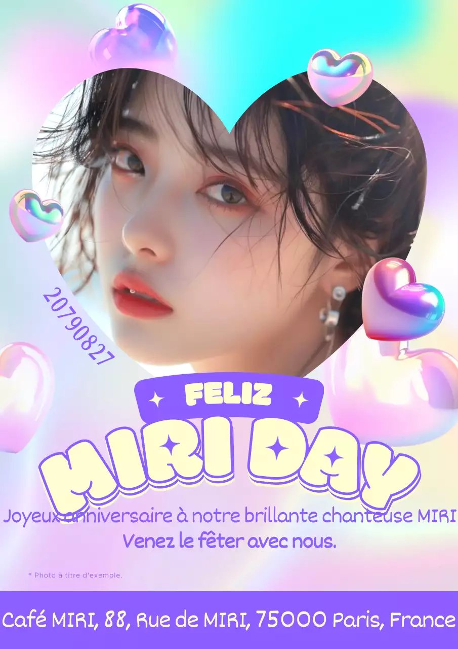 Une publicité kitsch pour l'anniversaire d'une idole aux couleurs violettes et fluorescentes