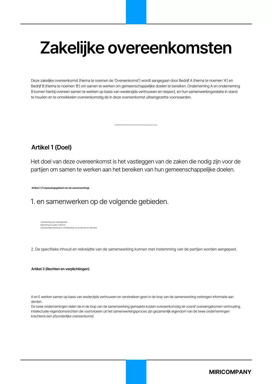 Een eenvoudige bedrijfssjabloon in blauw en zwart