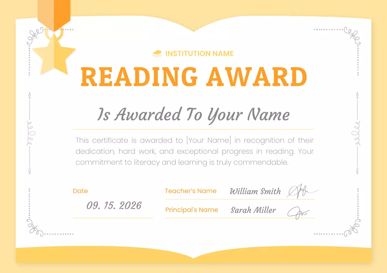 Yellow Classic Reading Certificate Poster
