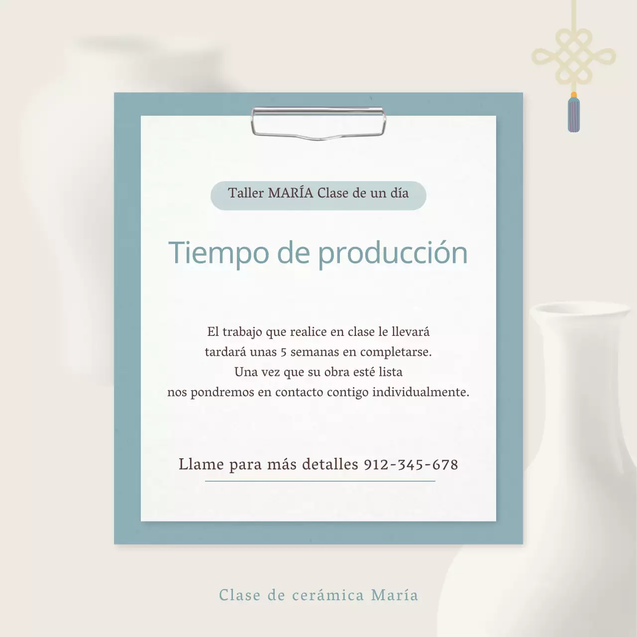 Anuncio de taller de cerámica oriental menta y beige