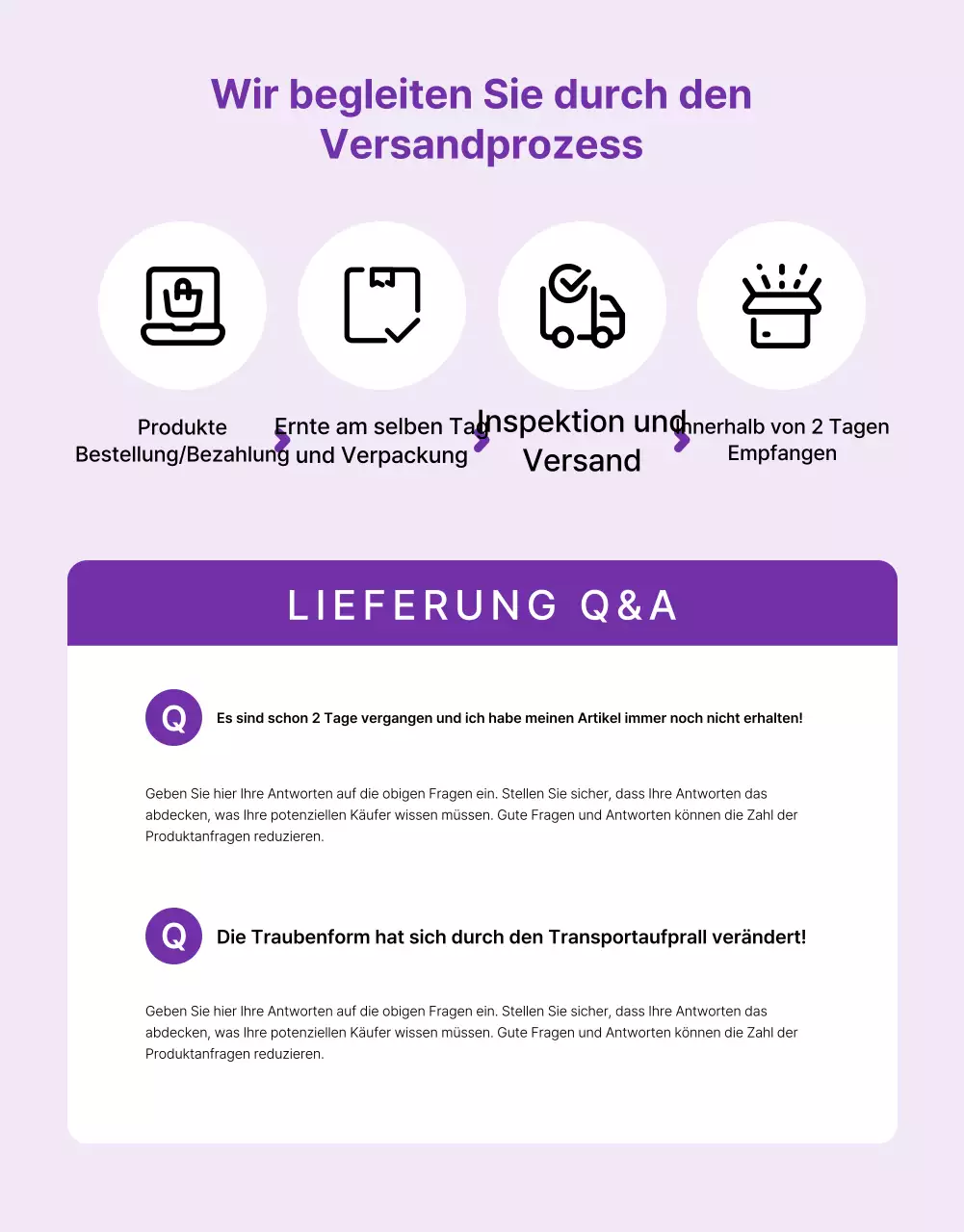 Förderung einfacher, saisonaler Obsttrauben in Lila und Mauve