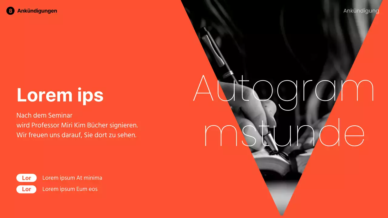 Modernes Sprechdeck in Orange und Schwarz-Weiß