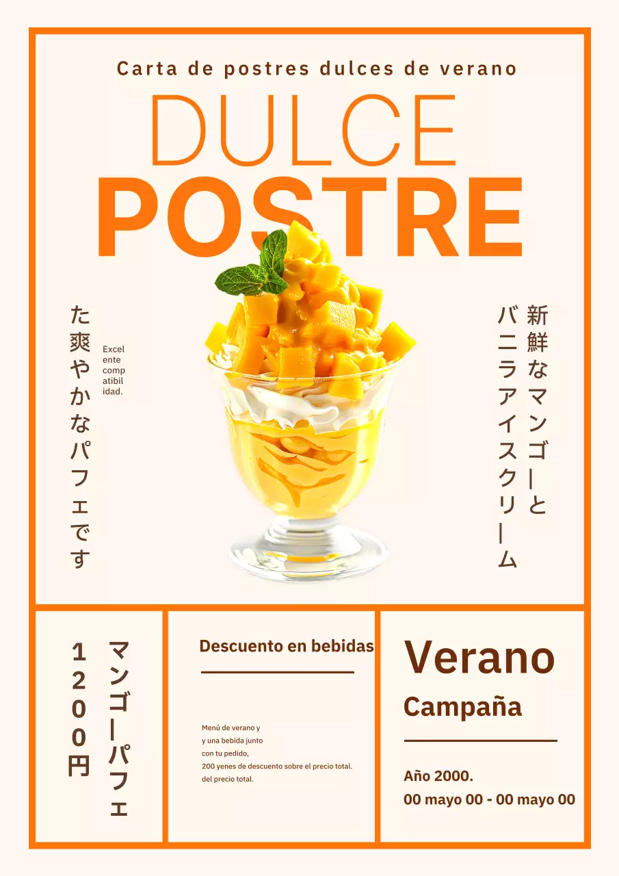 Naranja y amarillo postres sencillos de verano Nuevo menú publicidad
