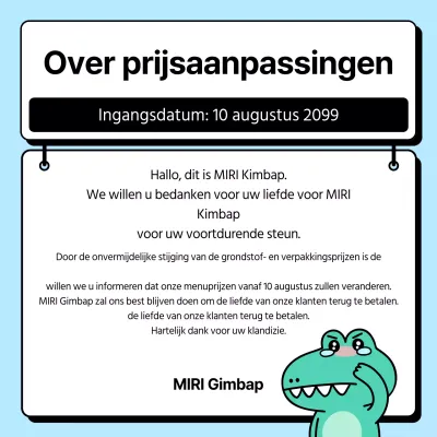 Aankondiging prijsaanpassing met lichtblauwe, schone letters