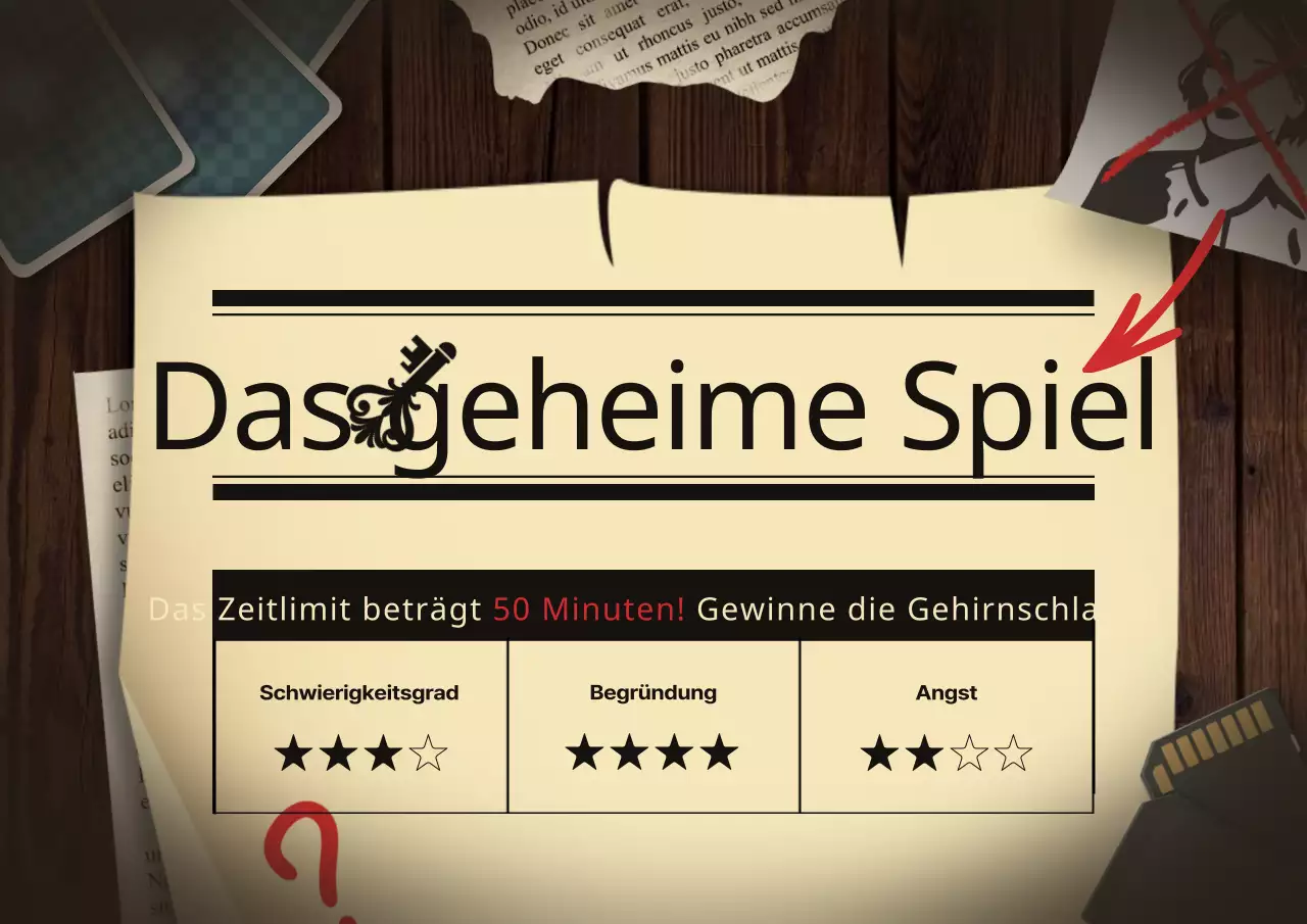 Werbung für ein Vintage-Escape-Room-Café in Beige und Braun