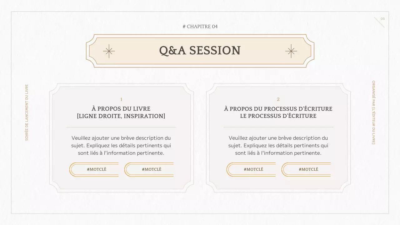 Présentation du nouveau livre géométrique jaune et ivoire lors d'une conférence de presse