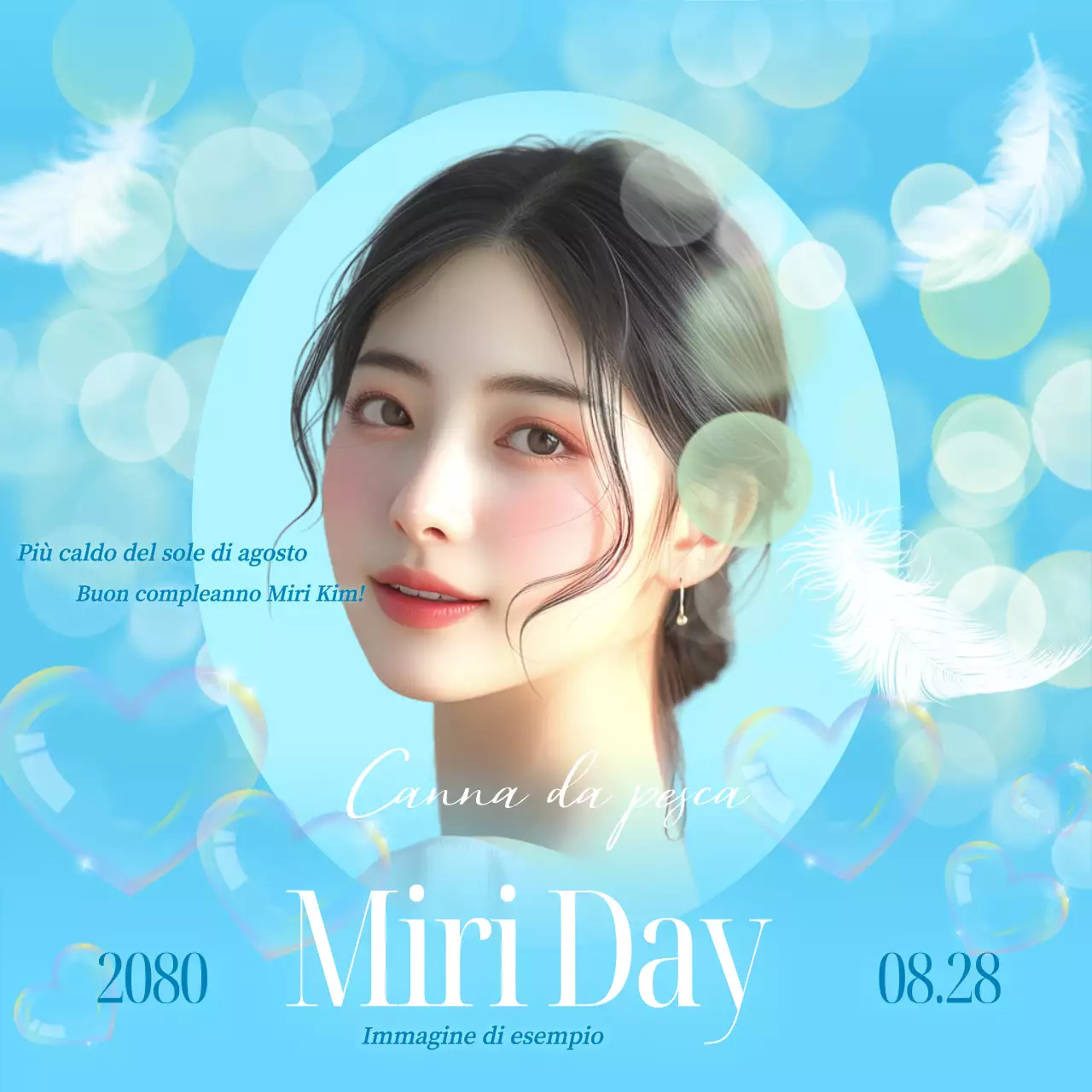 Invito di compleanno idolo fantasy in azzurro e bianco