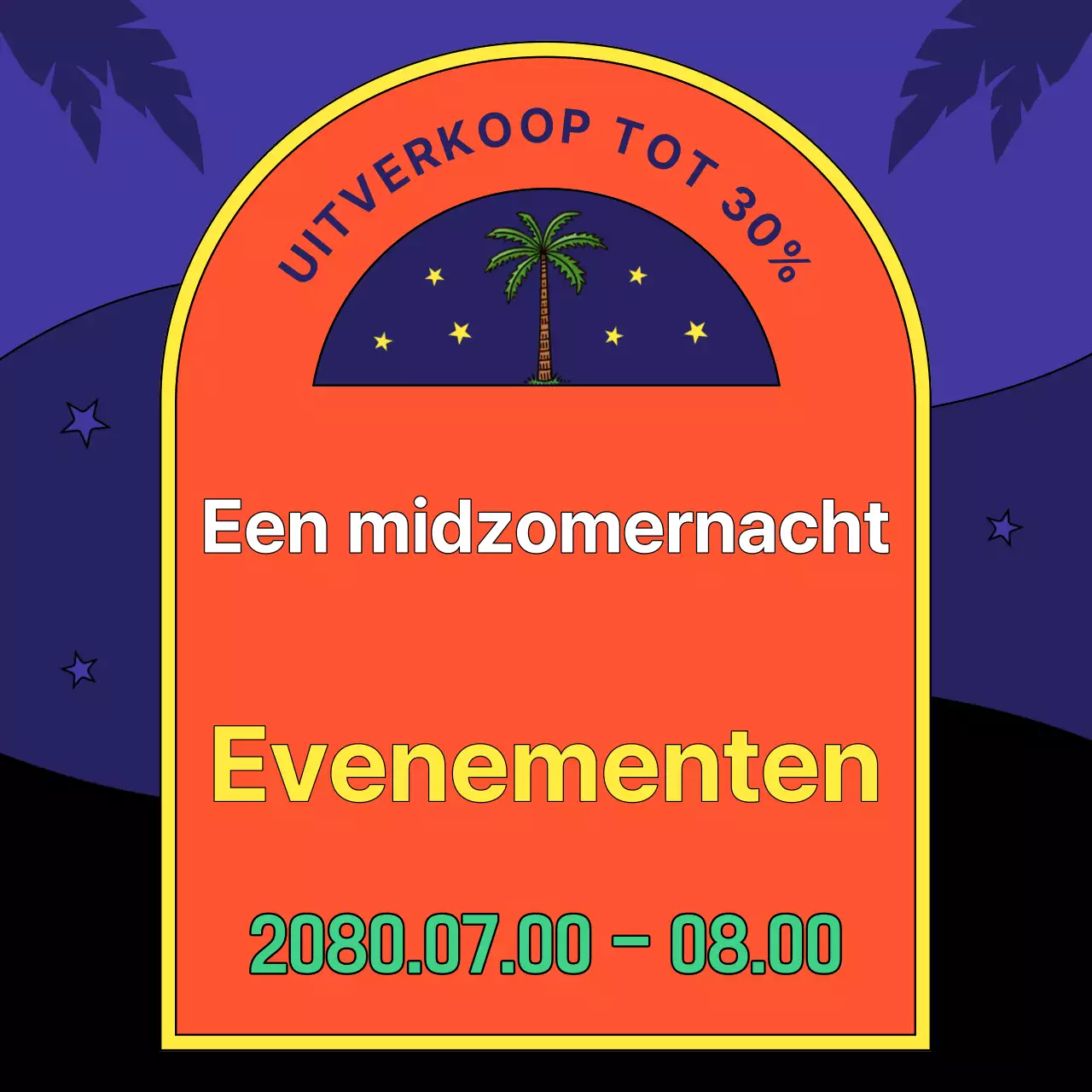 Verkoopadvertentie in retrostijl in geel en oranje