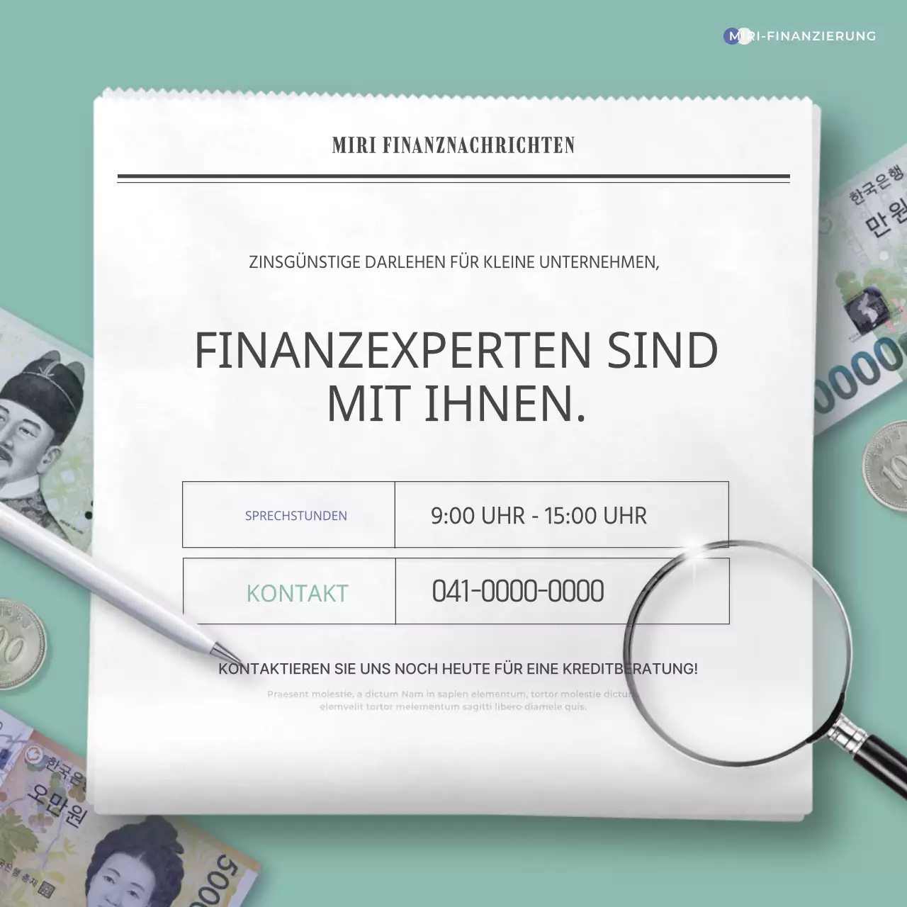 Über einfache zinsgünstige Kredite in blau und mint