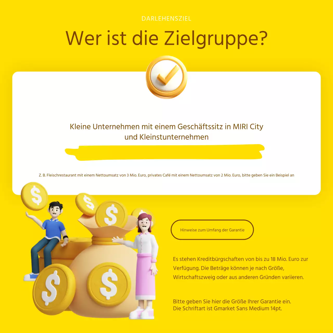 Informationen zu zinsgünstigen Darlehen sind gelb und braun hervorgehoben