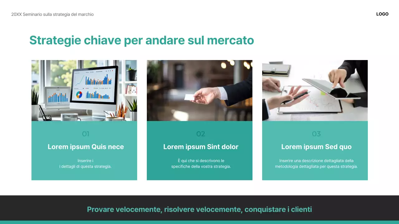 Una moderna presentazione di condivisione dello studio di un marchio in bianco e verde