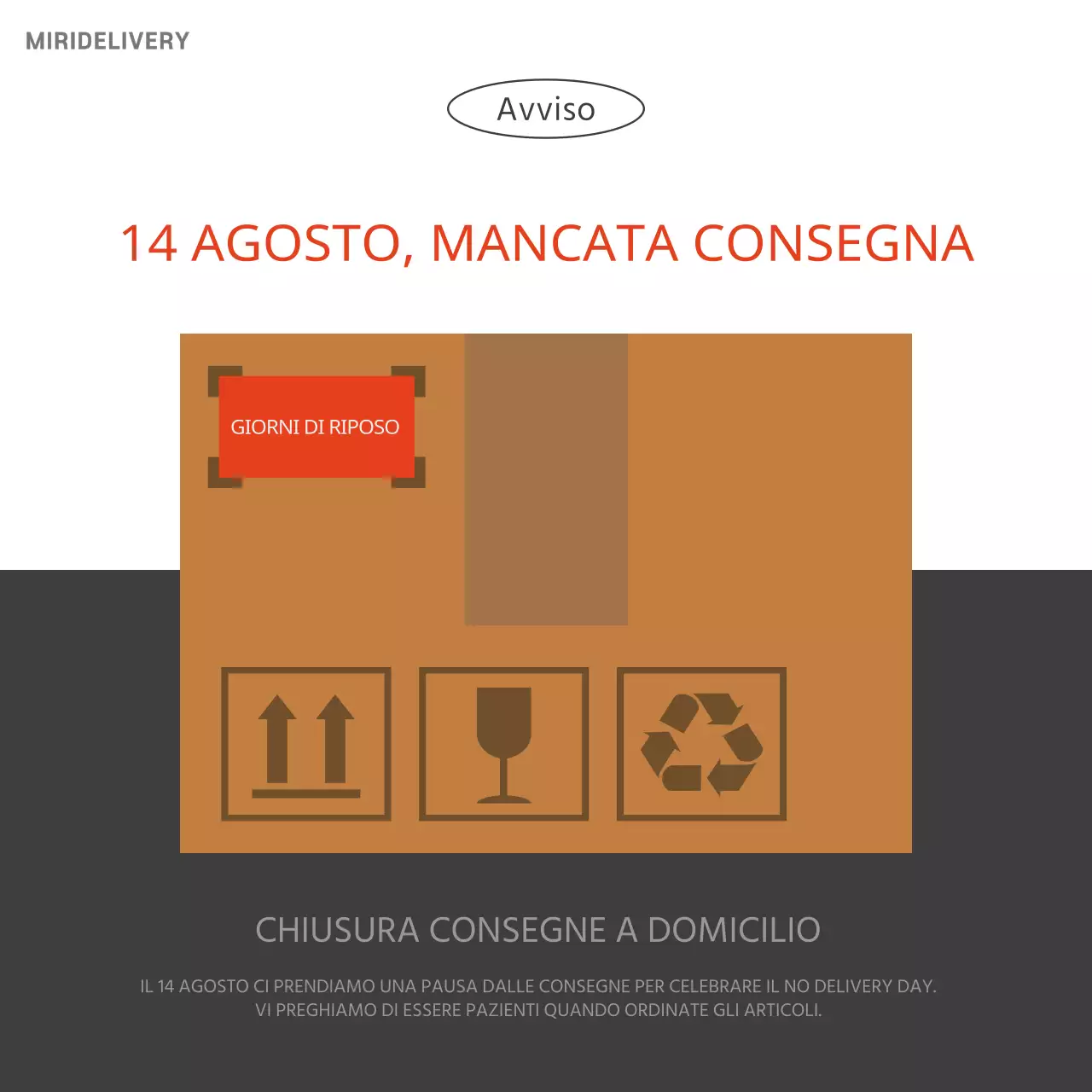 Un semplice avviso di giorno di riposo del corriere rosso e marrone