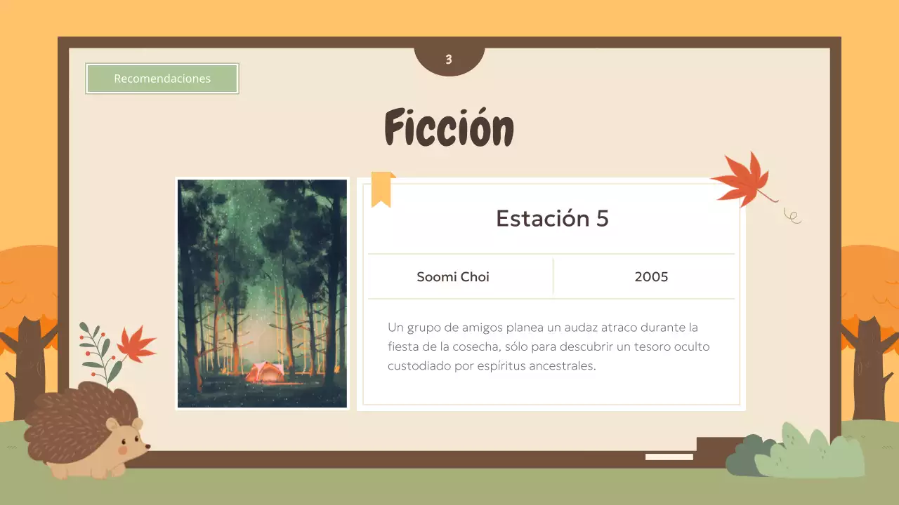 Una selección de recomendaciones de libros otoñales en naranja y verde