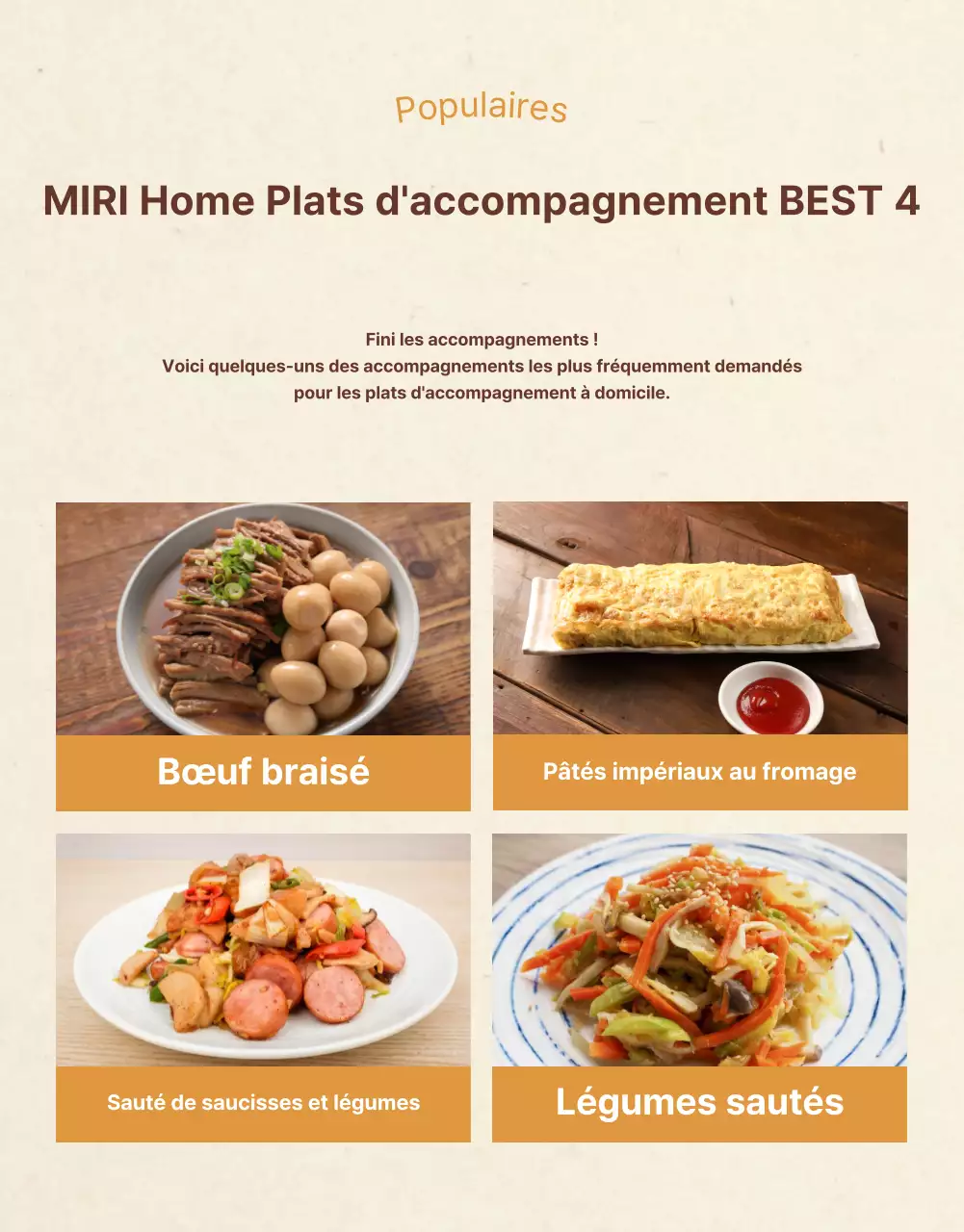 Promouvoir un magasin de plats d'accompagnement à l'aspect traditionnel dans les tons beige et orange