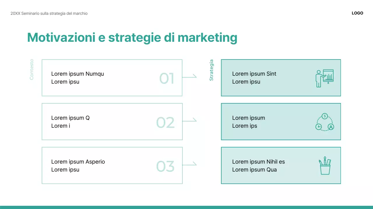 Una moderna presentazione di condivisione dello studio di un marchio in bianco e verde