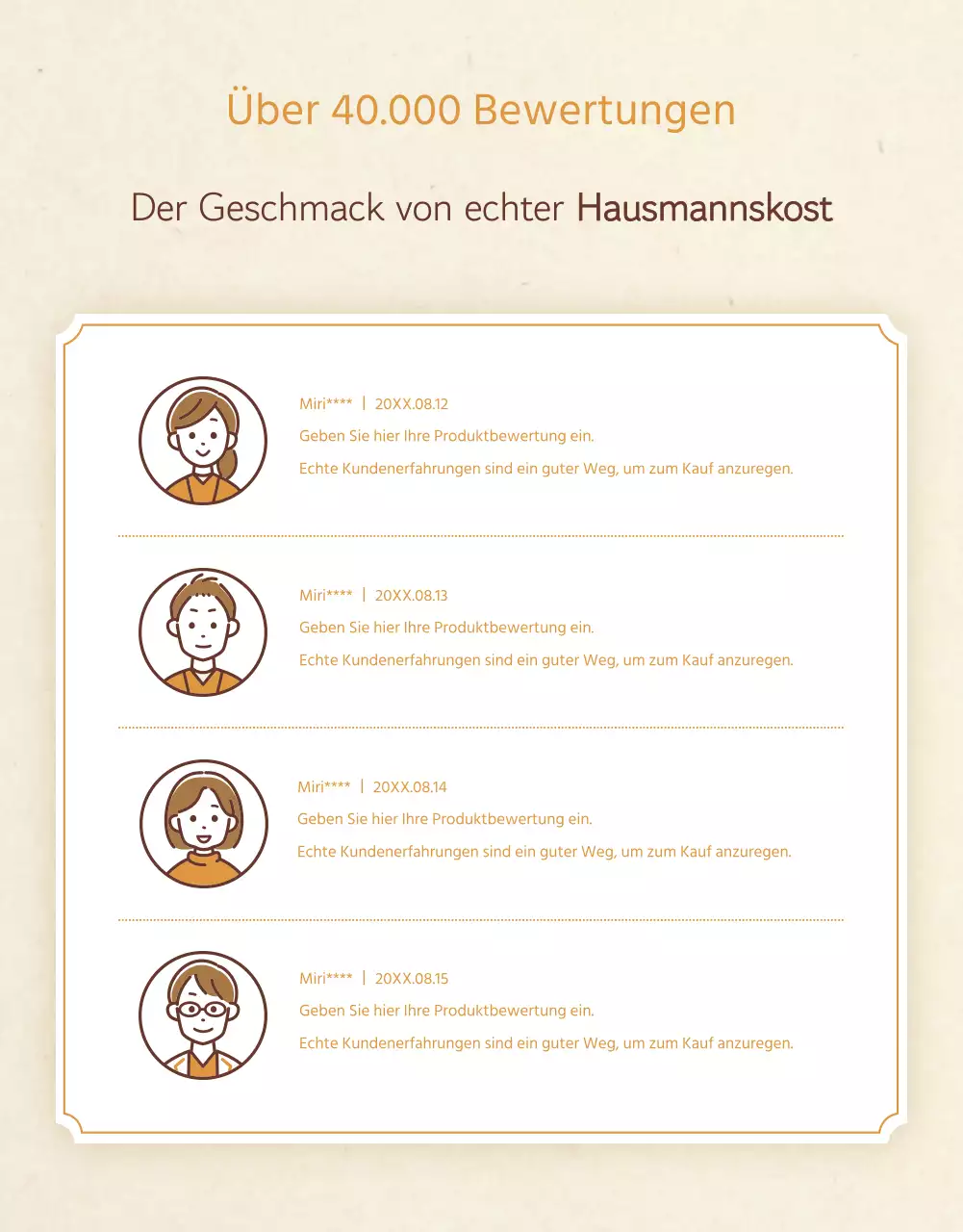 Werbung für ein Geschäft mit traditionellen Beilagen in Beige und Orange