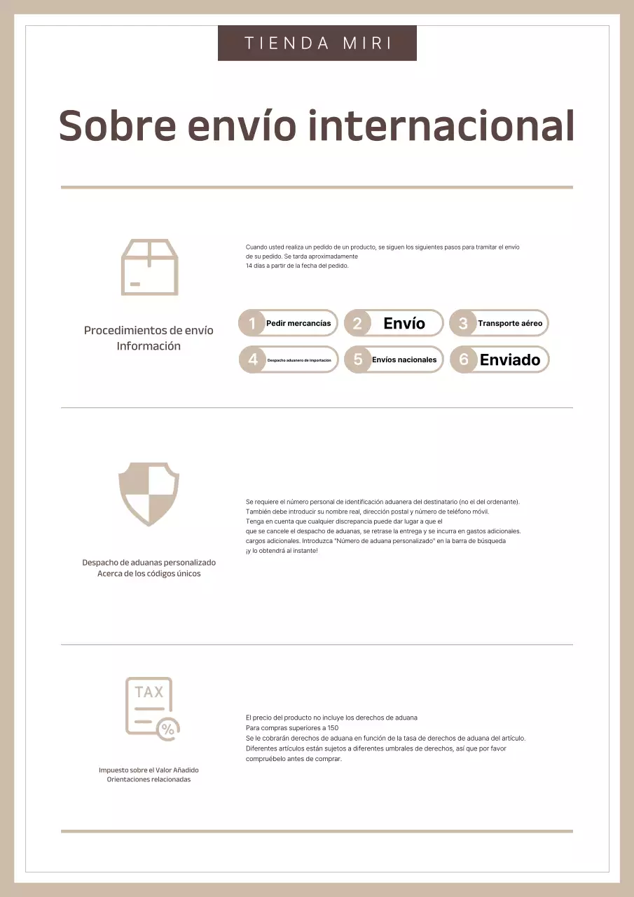 Una guía sencilla, beige y marrón, para el despacho de aduanas en las compras internacionales