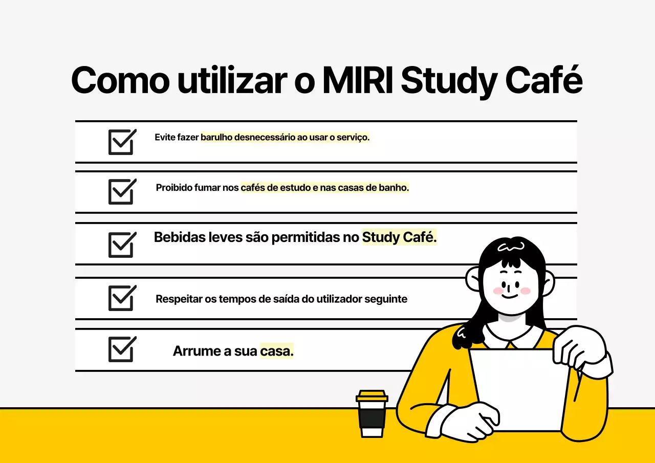 Um simples café de estudo cinzento e amarelo com alguns lembretes