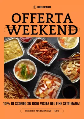 Promuovete gli sconti su un semplice menu del fine settimana in arancione e nero