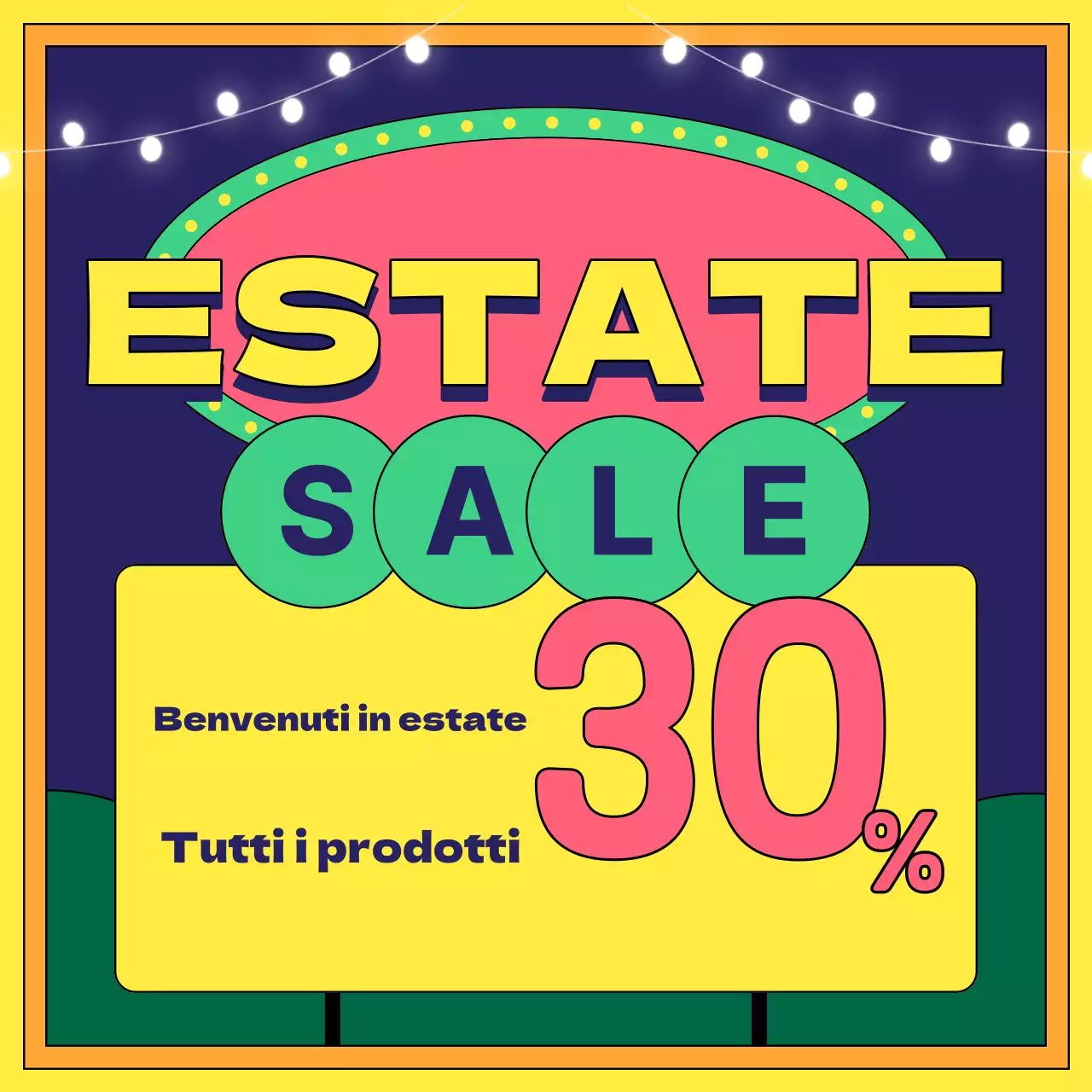 Annuncio di vendita in stile retrò in giallo e arancione