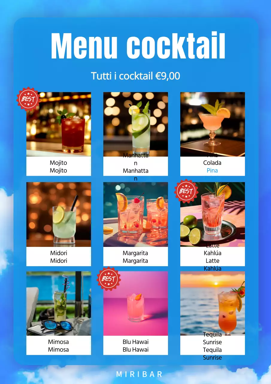 Una collezione di lavagne per menu di ristoranti di tendenza in blu chiaro