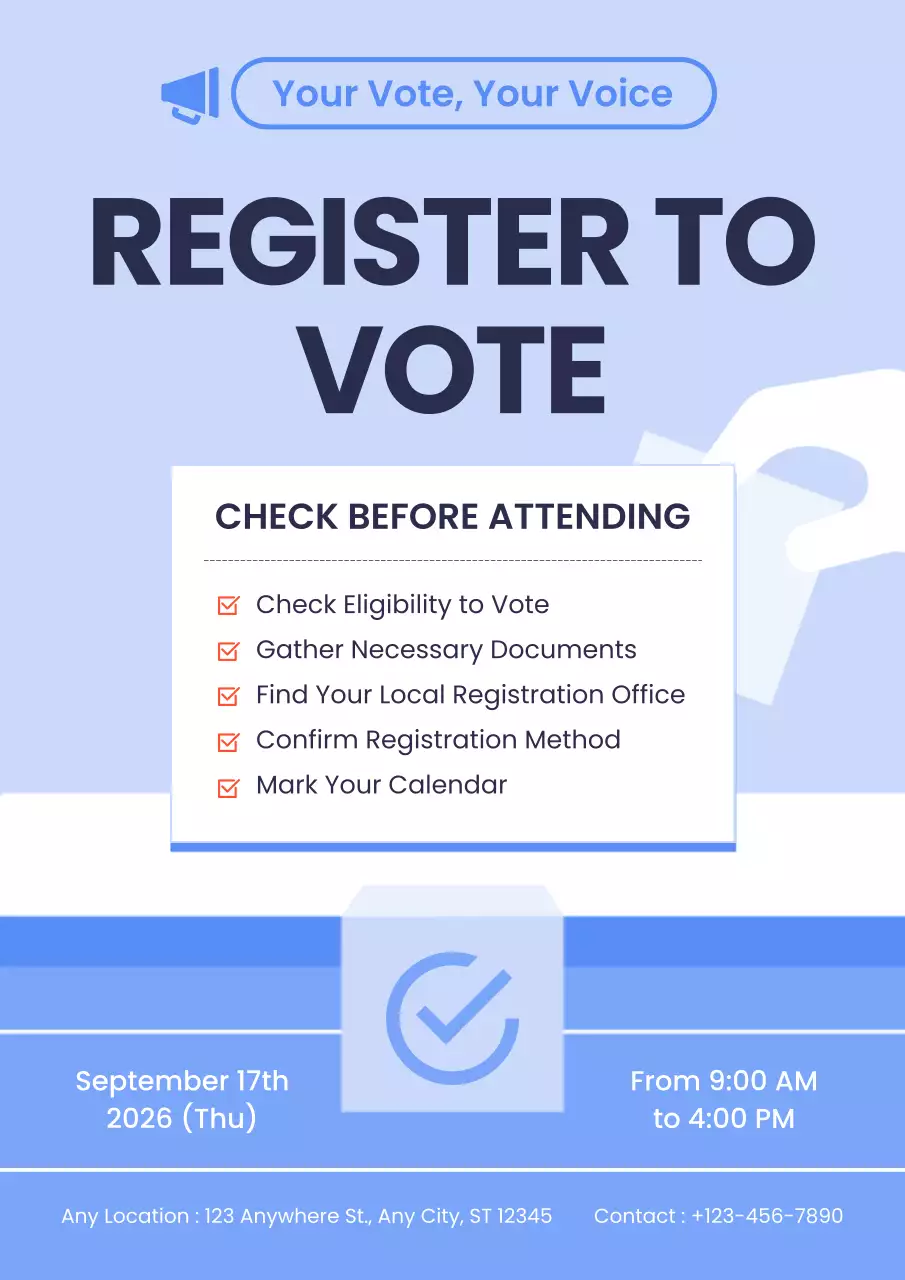 Blue Modern Voter Registration Notice Poster