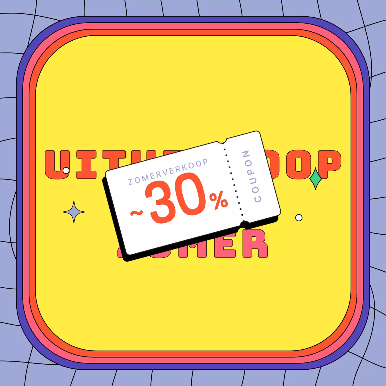 Verkoopadvertentie in retrostijl in geel en oranje