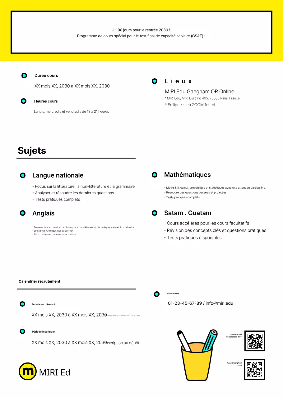 Dépliant scolaire SATs soigné