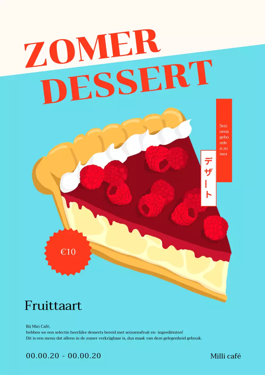 Eenvoudige rode en lichtblauwe zomerdesserts Nieuwe menureclame