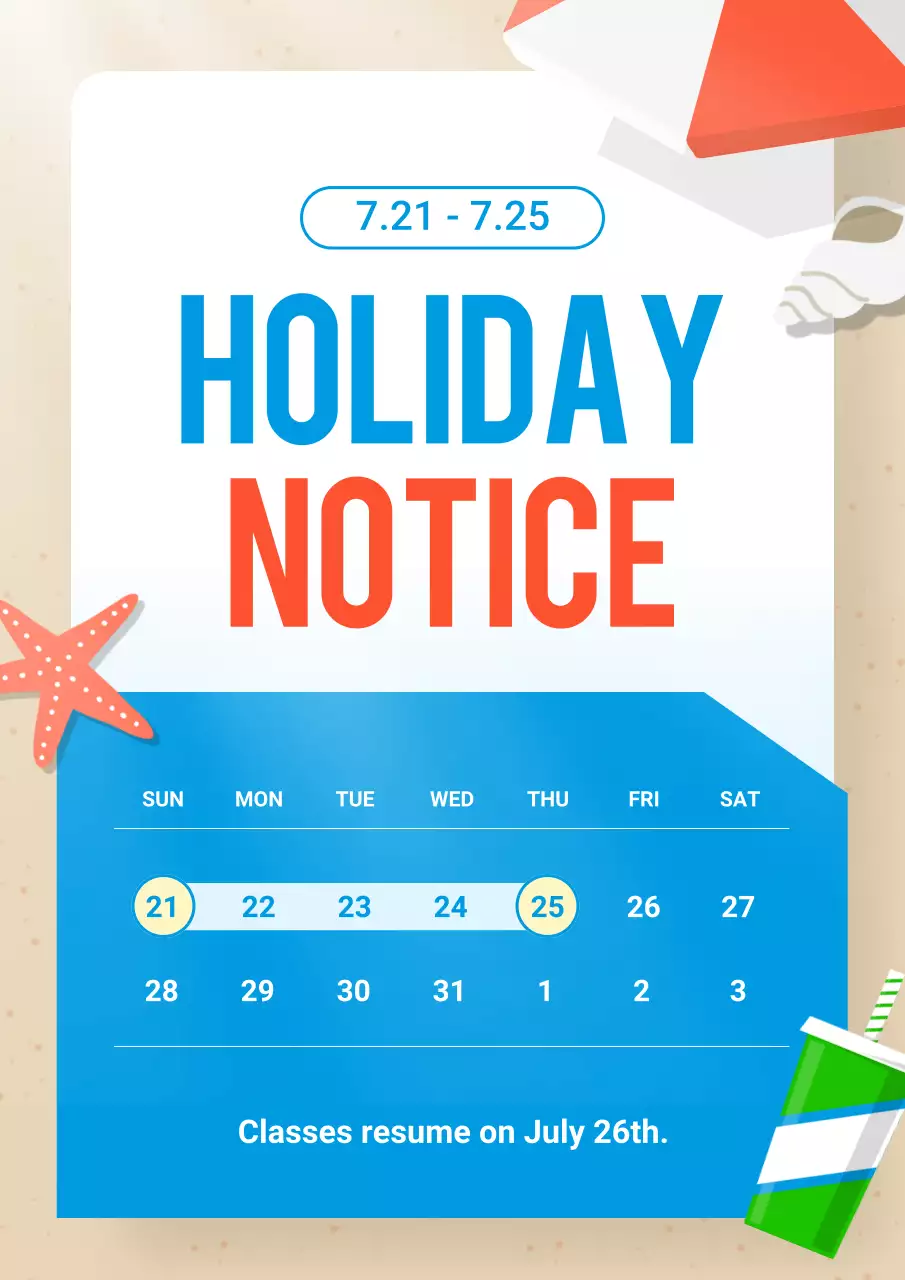 Blue Modern Holiday Notice Poster