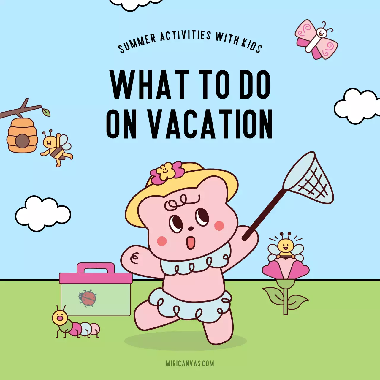 핑크와 하늘색의 아기자기한 여름방학 활동 홍보