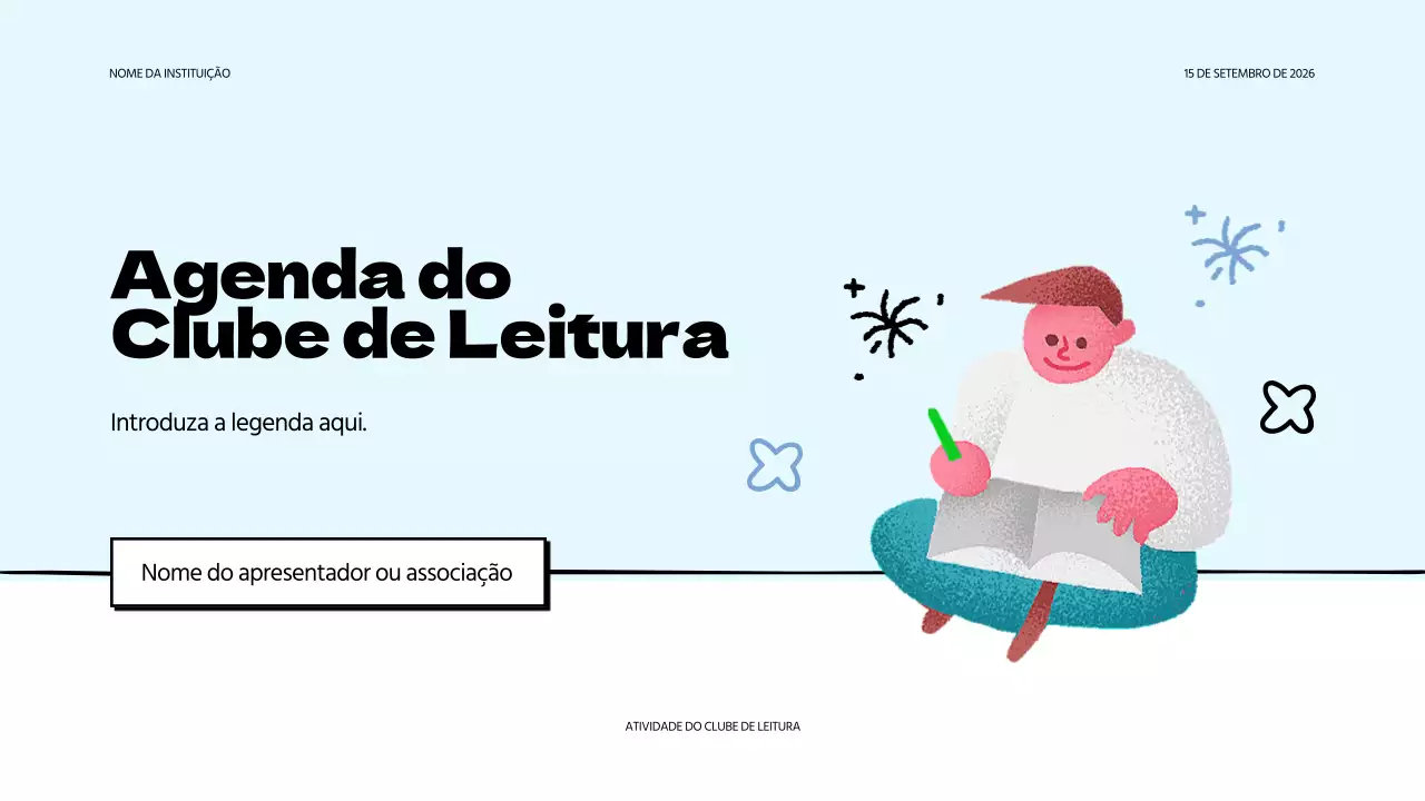 Apresentação simples do clube do livro em azul claro e amarelo