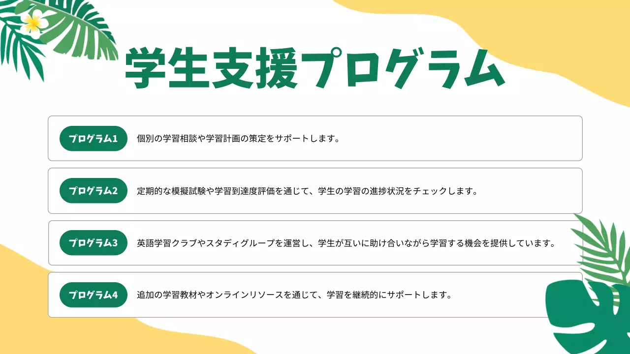 黄色 トロピカル 講習 企画書 プレゼンテーション