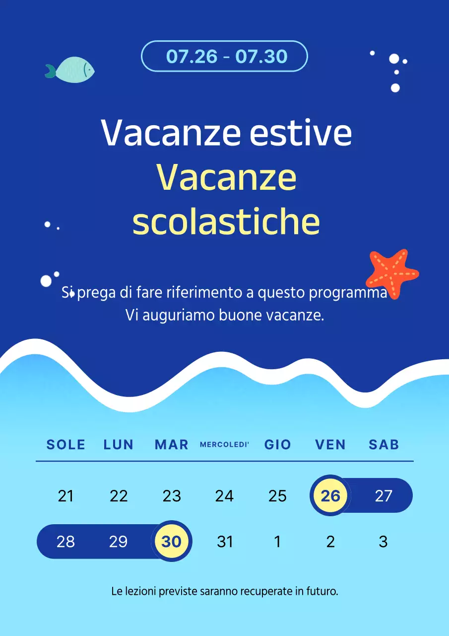 Annuncio di chiusura per le vacanze estive in blu e azzurro