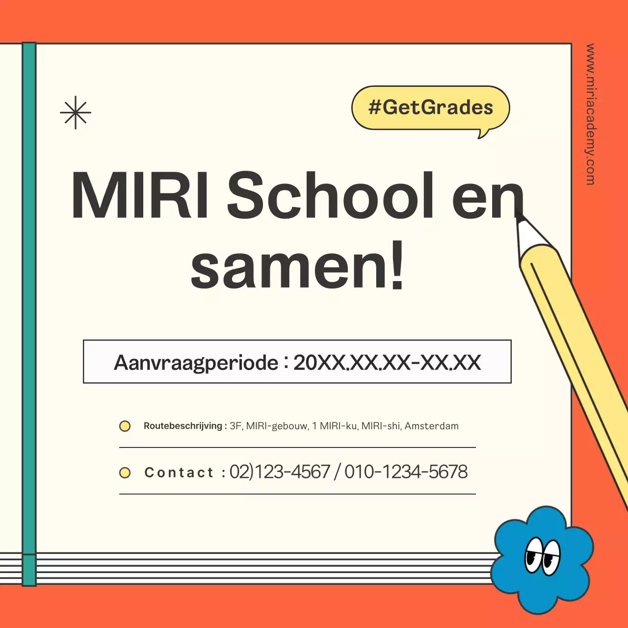 Een kitscherig oranje schoolcollege promoten