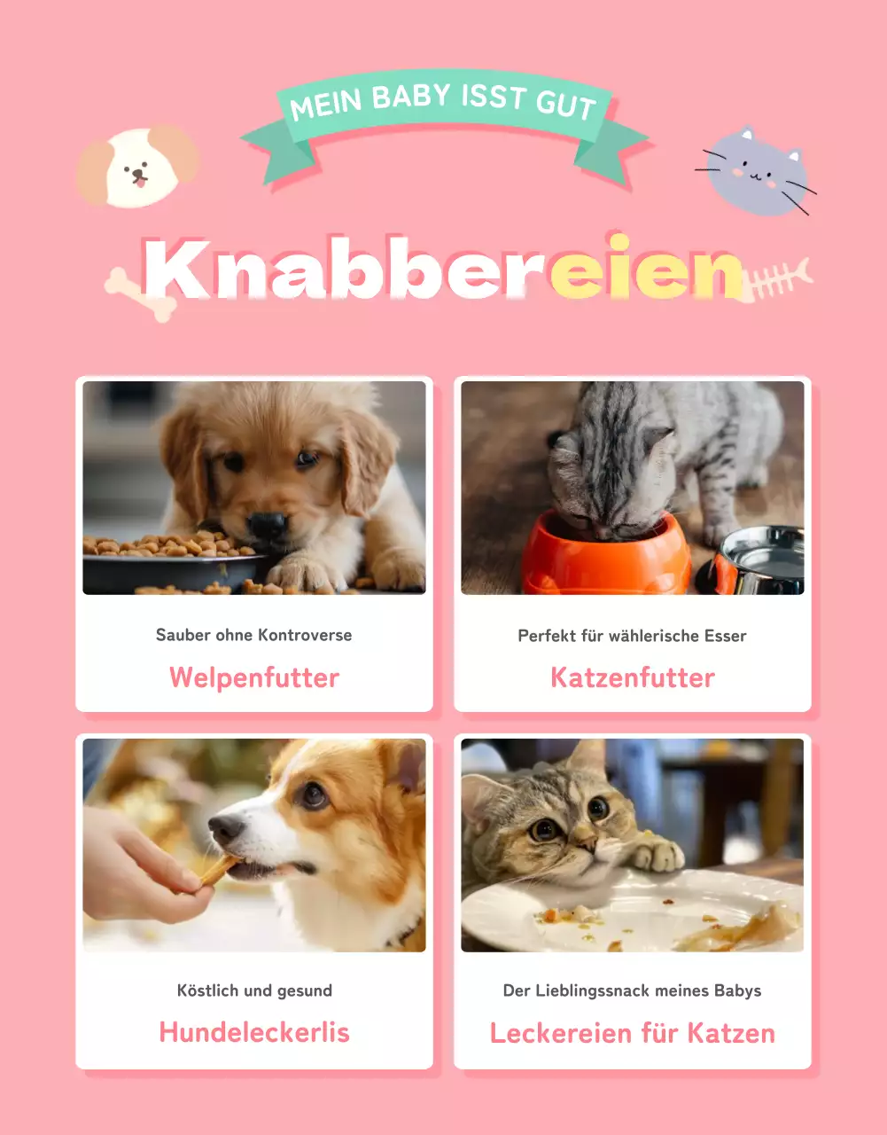 Eine Sammlung von niedlichen Haustierartikeln in Rosa