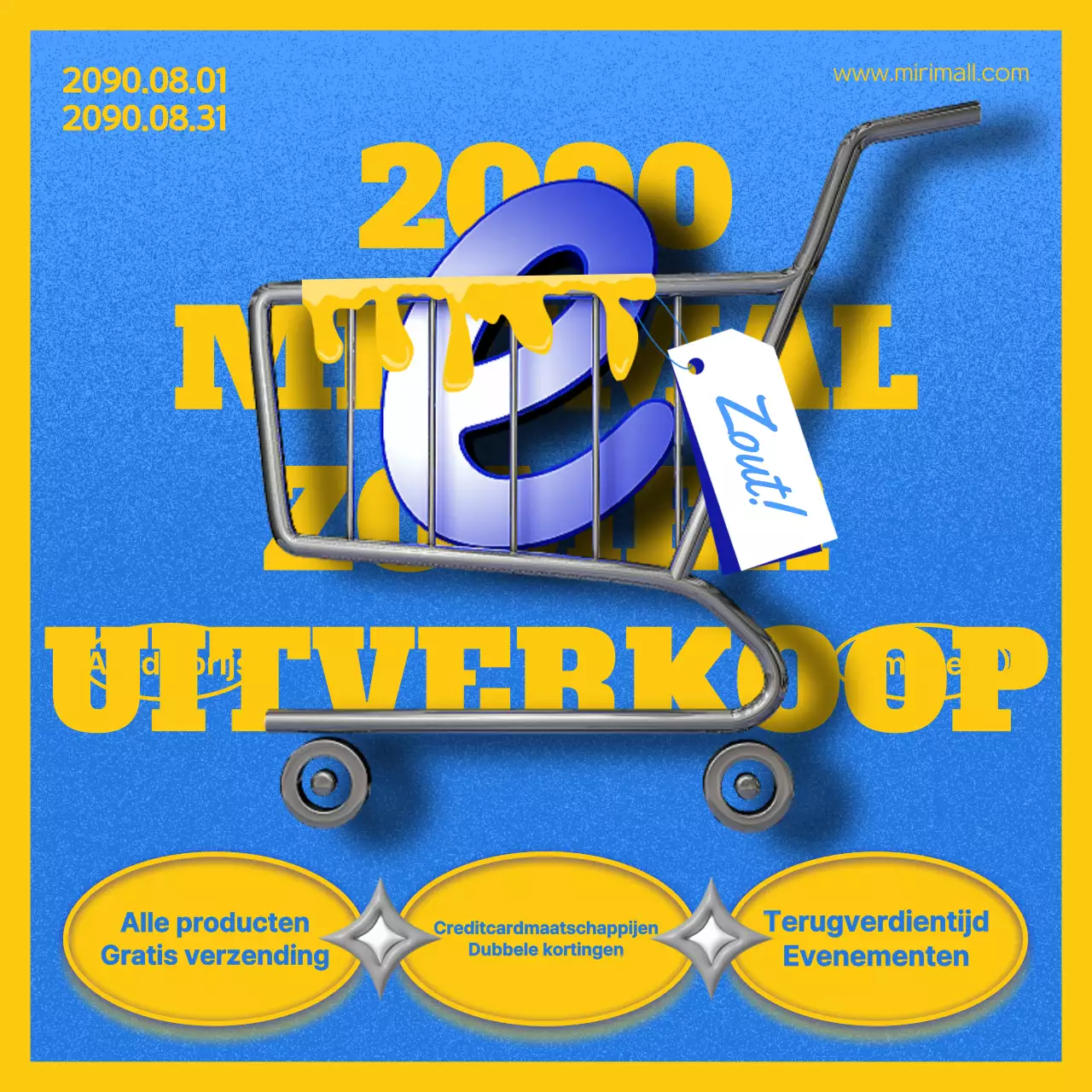 Advertentie zomeruitverkoop met blauwe en gele accenten