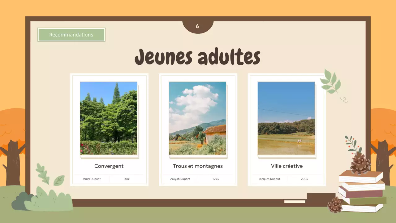 Une sélection de recommandations de livres d'automne en orange et vert
