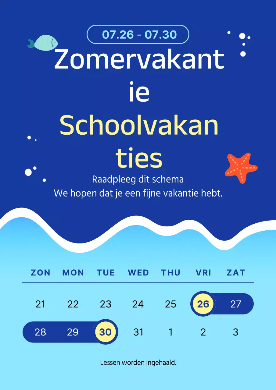 Sluitingsbericht zomervakantie in blauw en lichtblauw